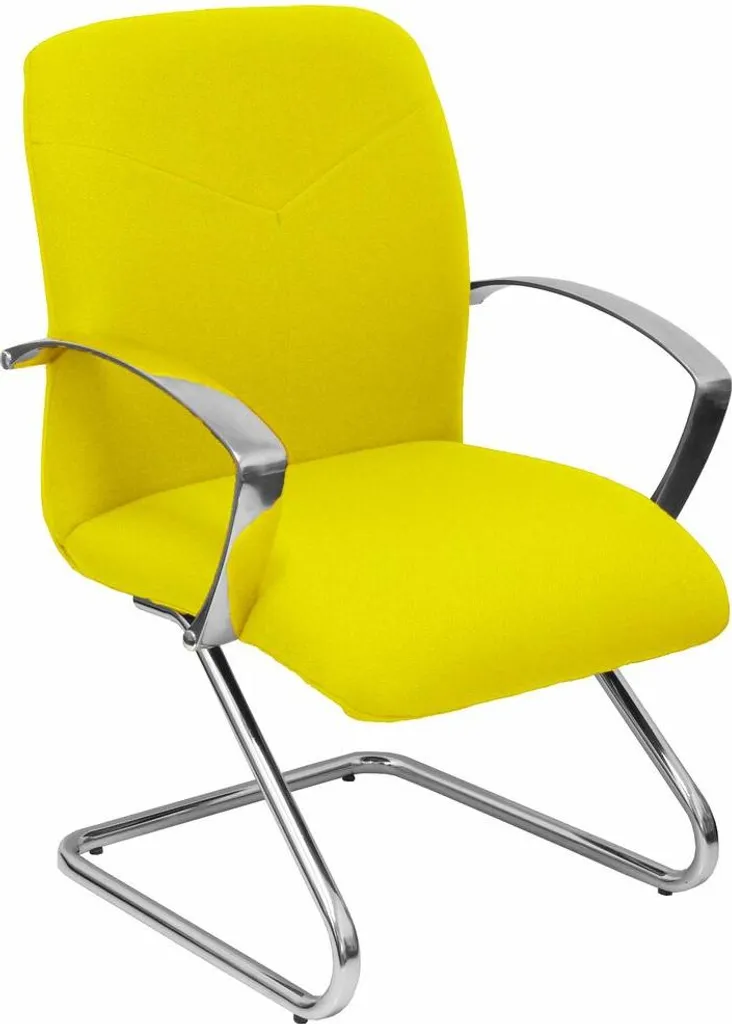 Fauteuil jaune en tissu avec piètement traîneau robuste Caudete