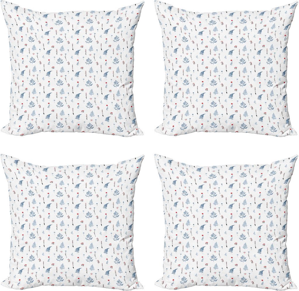 ABAKUHAUS Botanisch Kissenbezug Set (4 Stück), Blumen Kräuter Pflanzen, Moderner Doppelseitiger Digitaldruck, 40 cm x 40 cm, Schiefer-Blau Multic...