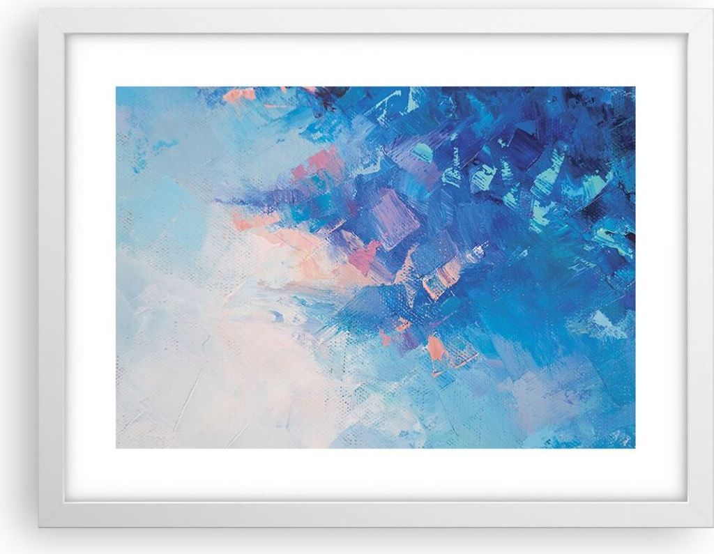 Gerahmtes Poster - Weißer Rahmen - Abstraktion blau gemalt - 40x30 cm - Wand Bild - Wanddeko - Wandbilder - Kunstposter - Wandposter - Bilderrahme...