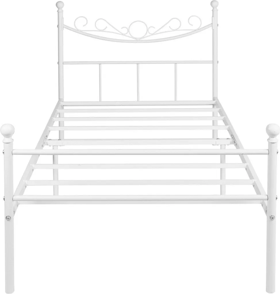 Lit double adulte 140x200 cm blanc avec sommier métal pour la chambre
