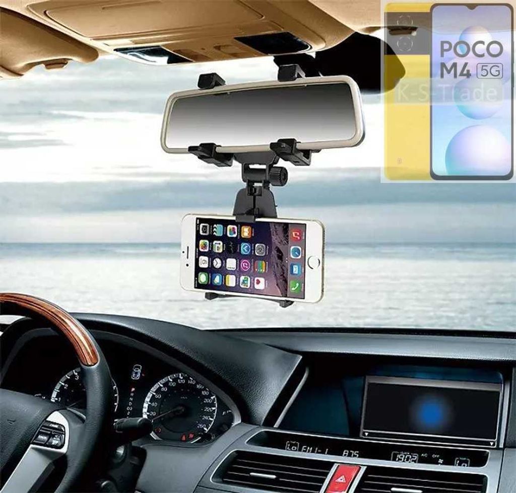 K-S-Trade Smartphone Halterung kompatibel mit POCO M4 5G Rückspiegel Halterung schwarz Auto Halterung KFZ Halter