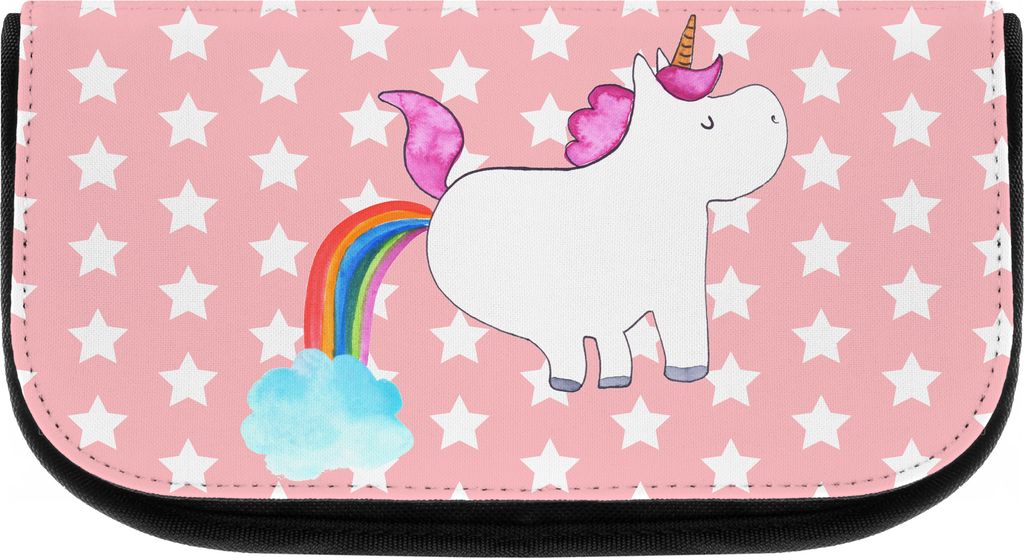 Mr. & Mrs. Panda Kulturbeutel Einhorn Pupsen - Rot Pastell - Geschenk, Glitzer, Lustig, Regenbogen, kosmetiktäschchen, Unicorn, Schminktasche, Fre...