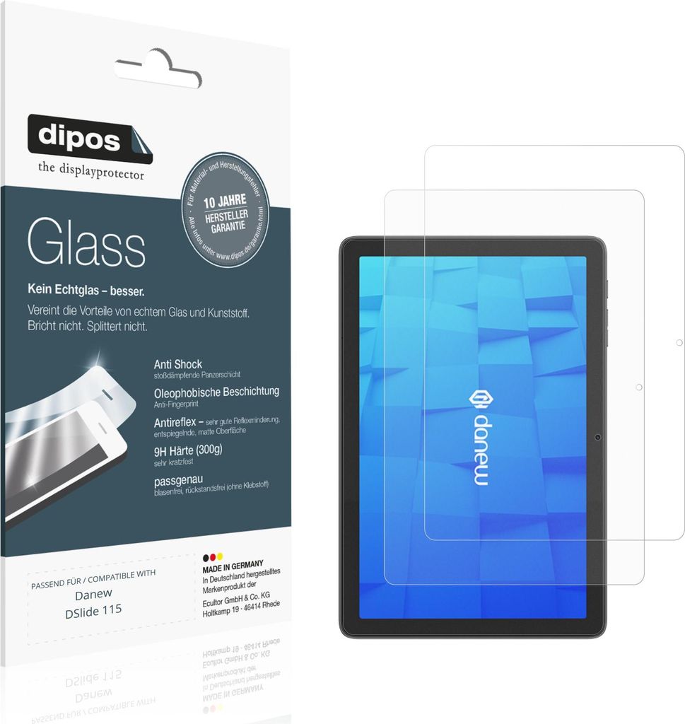 2x Schutzfolie für Danew DSlide 115 matt - Anti-Shock 9H Folie dipos Glass Kunststoffglas