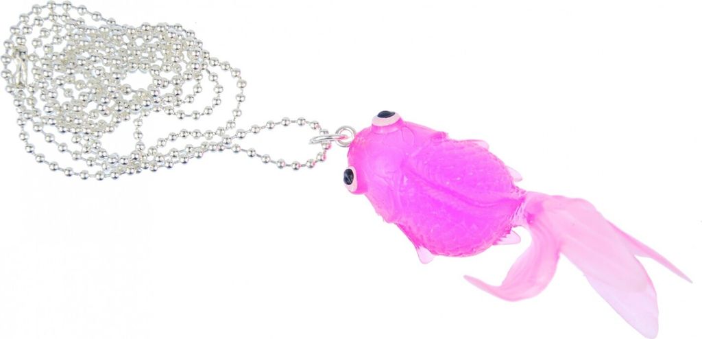 Fisch Koi Kette Halskette Miniblings 80cm Kampffisch Fischkette Goldfisch rosa neon