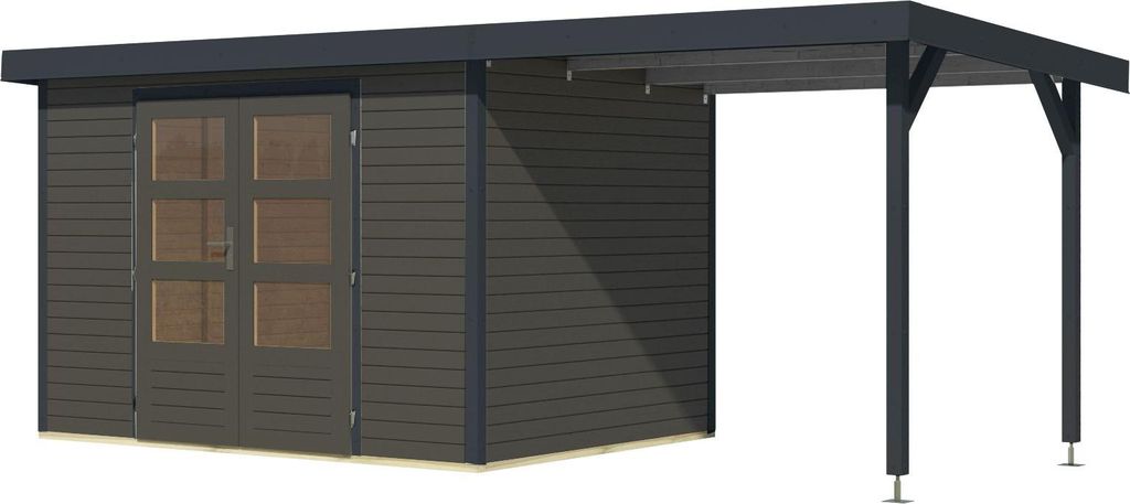 Karibu Gartenhaus Hollywood XXL im Set mit Anbaudach ca. 2,35 m breit