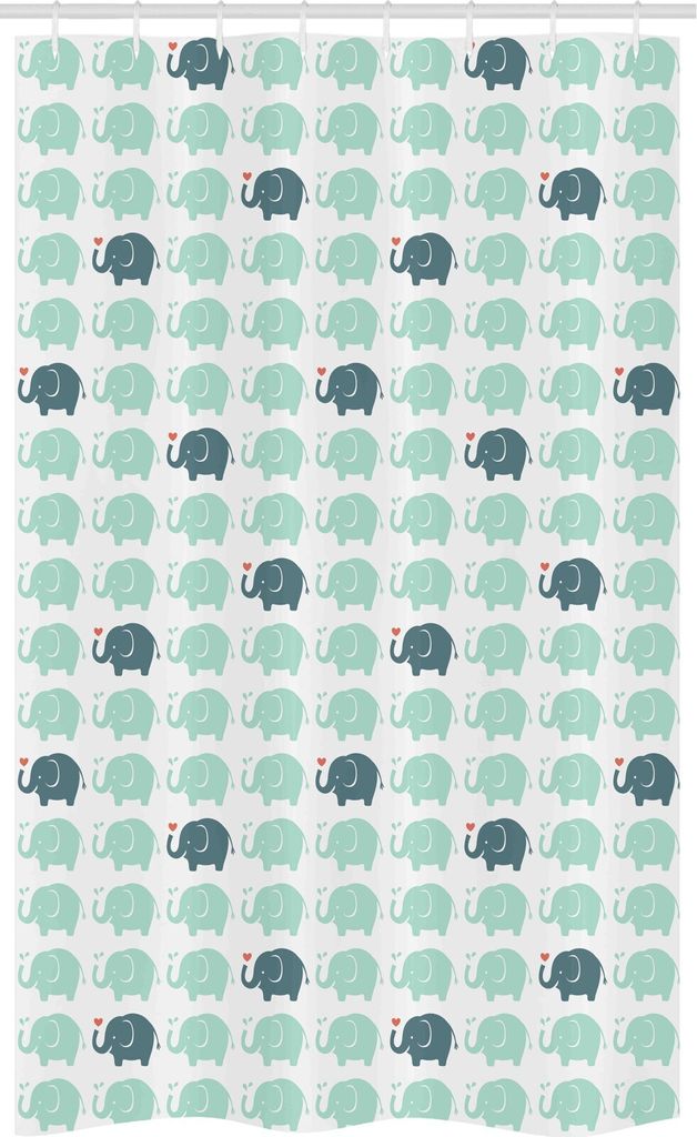 ABAKUHAUS Safari Schmaler Duschvorhang, Cartoon-Elefant, Badezimmer Deko Set aus Stoff mit Haken, 120 x 180 cm, Teal