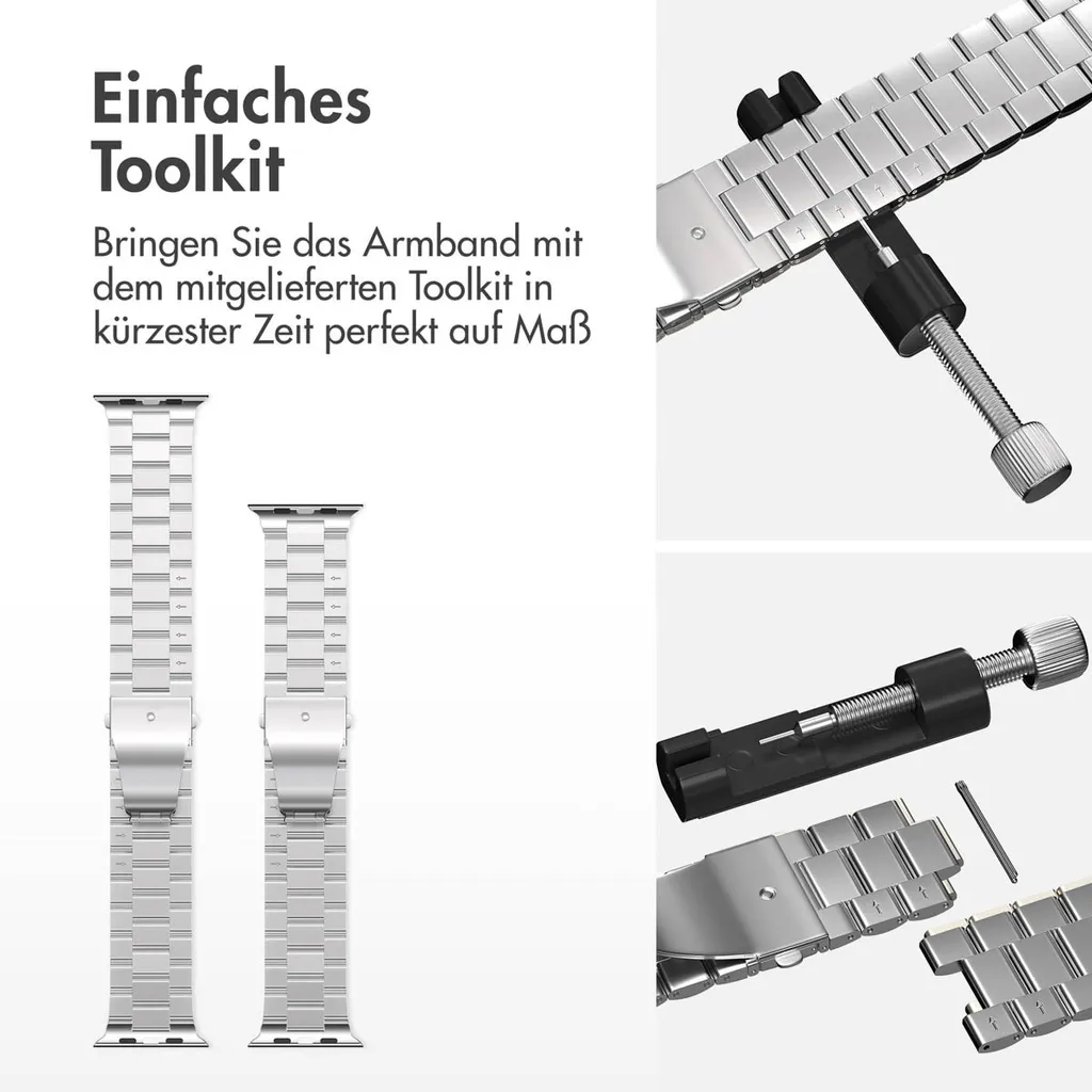 Watch 10 - 46 mm, Watch 1 - 42 mm, Watch 2 - 42 mm, Watch 3 - 42 mm, Watch 42 mm, Watch 44 mm, Watch 4 - 44 mm, Watch 5 - 44 mm, Watch 6 - 44 mm, Watch 7 - 45 mm, Watch 8 - 45 mm, Watch 9 - 45 mm, Watch SE 2022 - 44 mm, Watch SE 2023 - 44 mm, Watch SE - 44 mm, Watch Ultra 2 - 49 mm, Watch Ultra - 49 mm Cinturino: imoshion Stahlband AW - 4