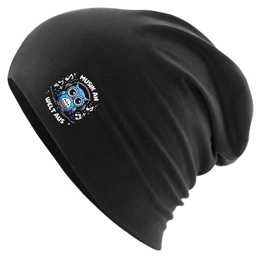Huuraa Beanie Musik an Welt aus Eule Black One Size Baumwolle und Elasthan Mütze Geschenkidee