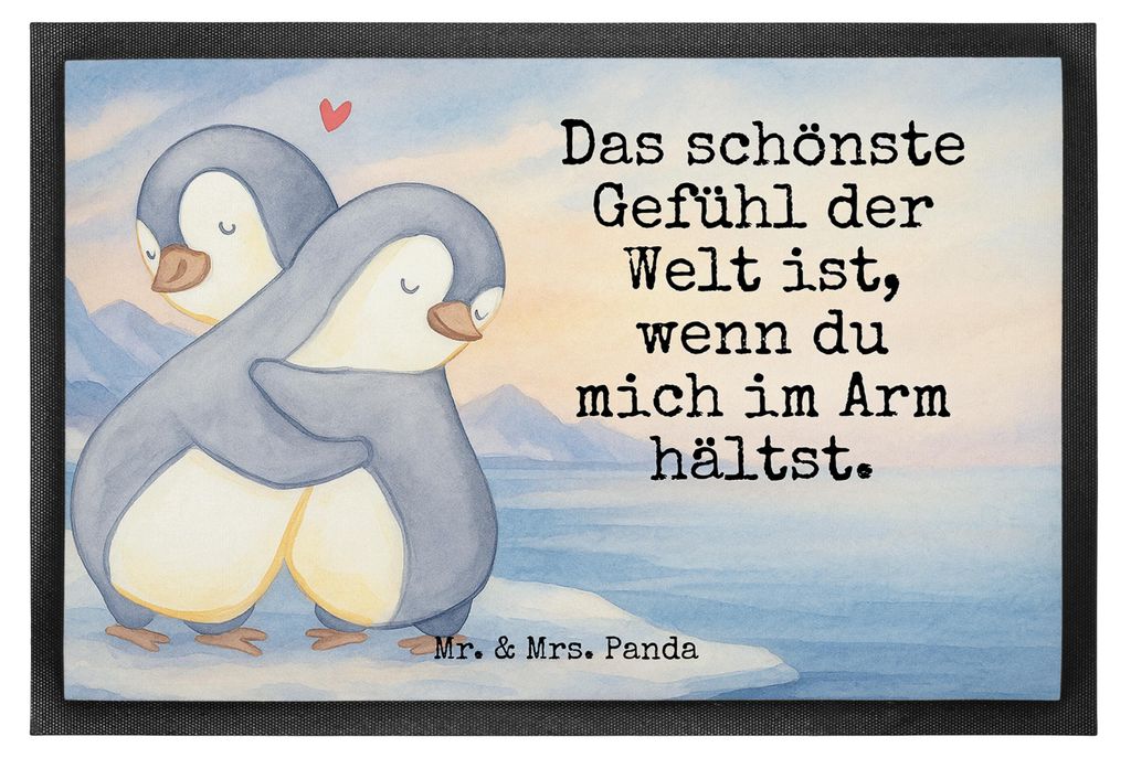 Mr. & Mrs. Panda Fußabtreter Pinguine Kuscheln Design 50 x 75 cm - Weiß - Geschenk, für Frauen, Bodenvorleger, Fussmatte, Valentinstag, Freundin...