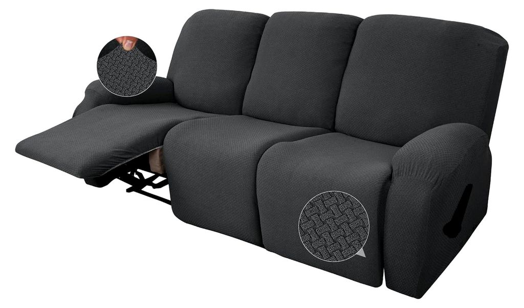 Sitzbezug für Relaxsessel mit Armlehnen, Sesselauflage für Fernsehsessel, Stretchhusse für Relaxsessel (Dunkelgrau, 3-Sitzer)