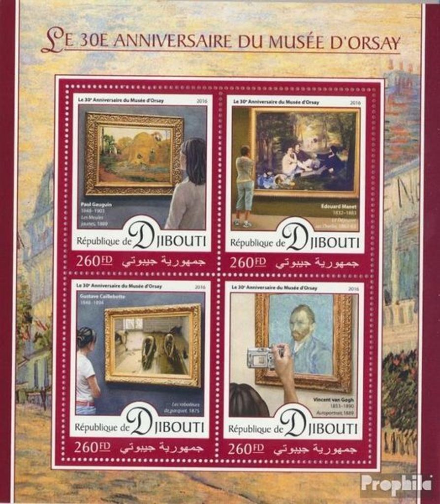 Briefmarken Dschibuti 2016 Mi 1169-1172 Kleinbogen (kompl. Ausg.) postfrisch Musee dOrsay