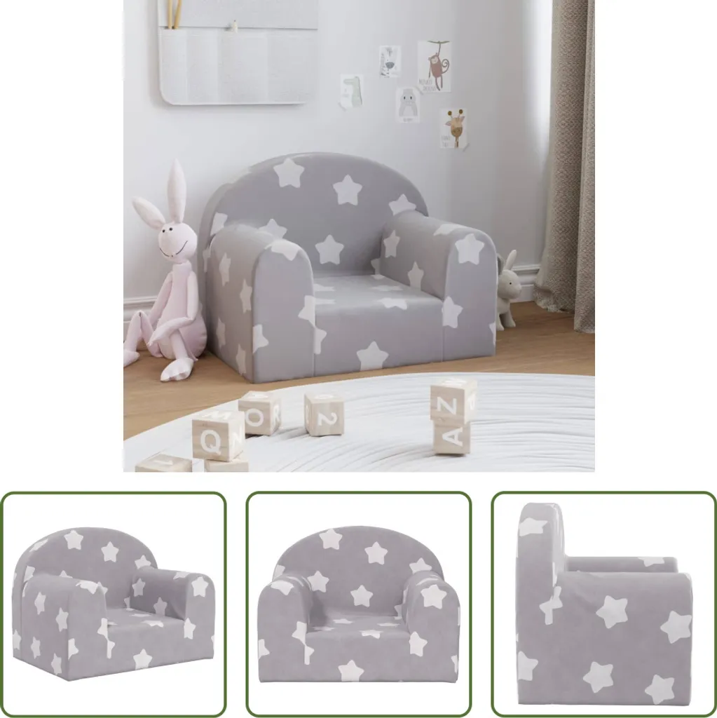 Divanetto Peluche Bambini Grigio Stelle | Arredo Cameretta Moderno