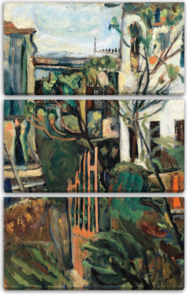 Leinwandbild 3-teilig (80x120cm): Chaim Soutine - Maison aux environs de Paris, echter Holz-Keilrahmen inkl. Aufhänger, handgefertigt in Deutschland