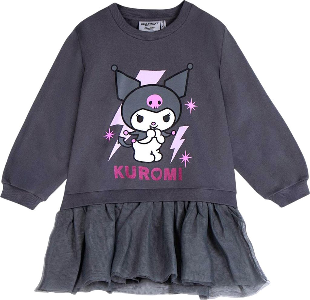 Langarmkleid Hello Kitty Kuromi mit Tüllrock Dunkelgrau 128 cm