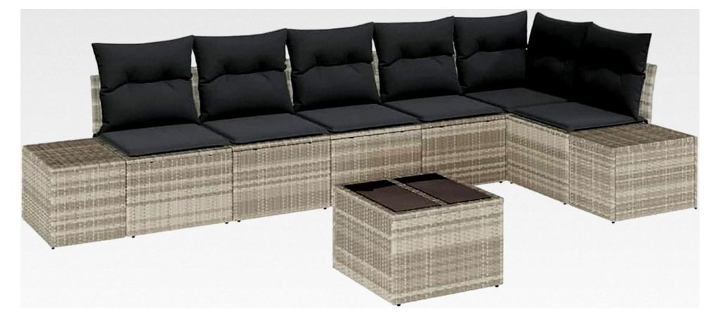 7-teiliges Garten-Sofa-Set mit Kissen Grau Poly Rattan Lounge Sofa Outdoor