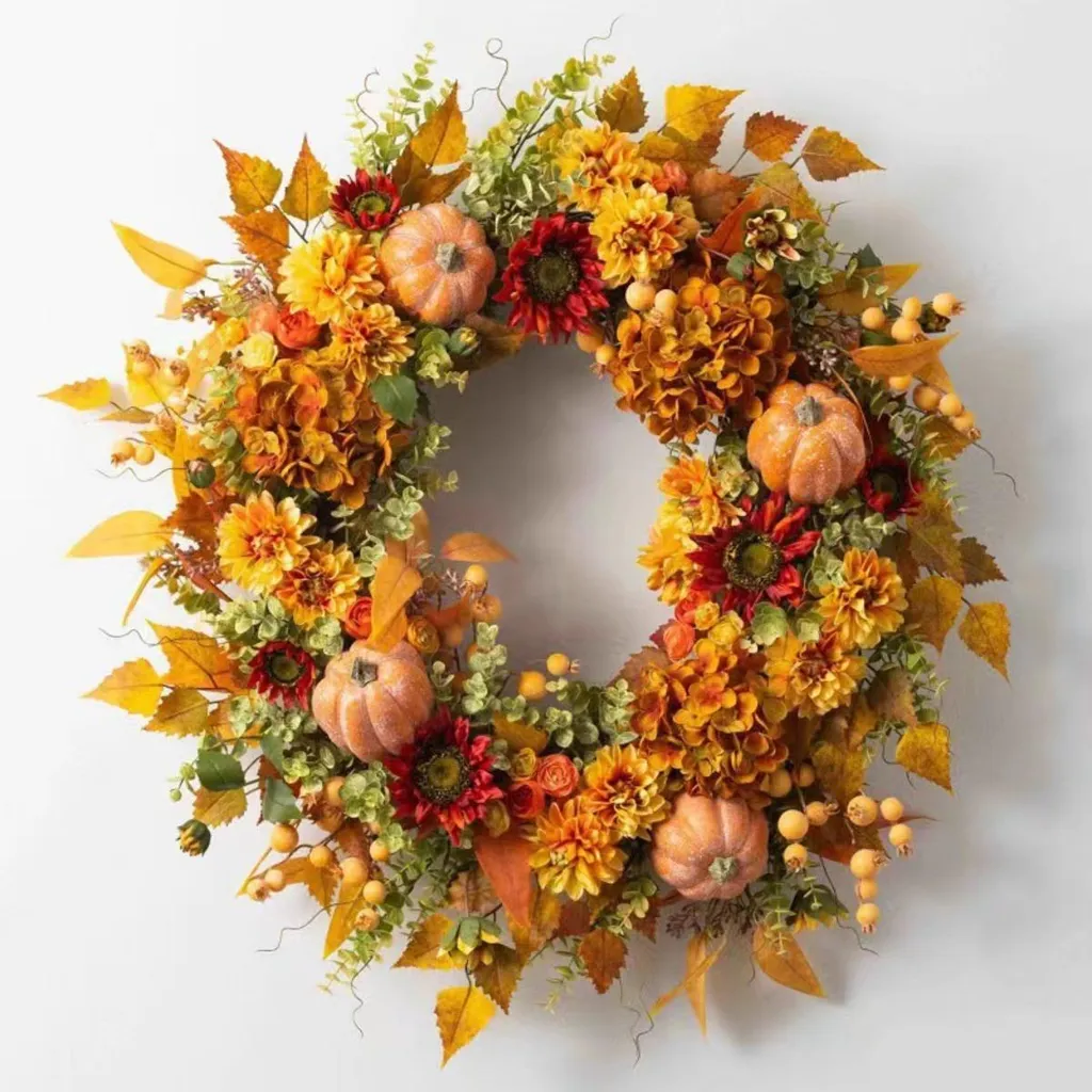 Couronne Décorative Durable Citrouille 45cm : Déco Automne sans Entretien