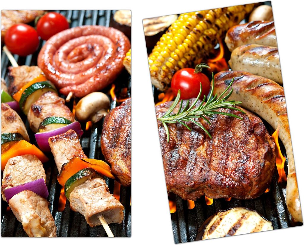Spritzschutz Herdabdeckplatte Schneidebrett aus Glas Gegrilltes assortiert 2-Teilig (60x52cm)
