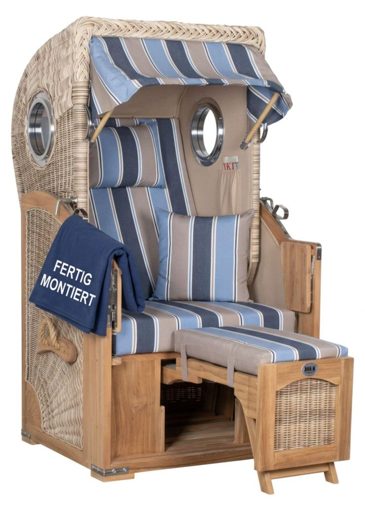 Strandkorb 1 Sitzer Teak PE Shell Volllieger mit Bullauge – Düne Single