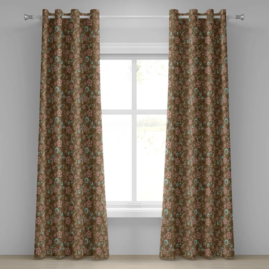 Tende ABAKUHAUS Floreali 280x245 cm - Classico Retrò Blu e Marrone
