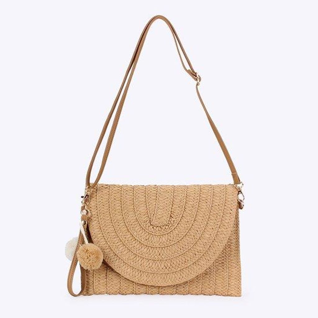 Handgefertigte, hochwertige Damen-Sommertasche aus Seidenpapyrus - mit abnehmbaren Schulter- und Polsgurten, Klettverschluss mit Wellenrand, leicht...