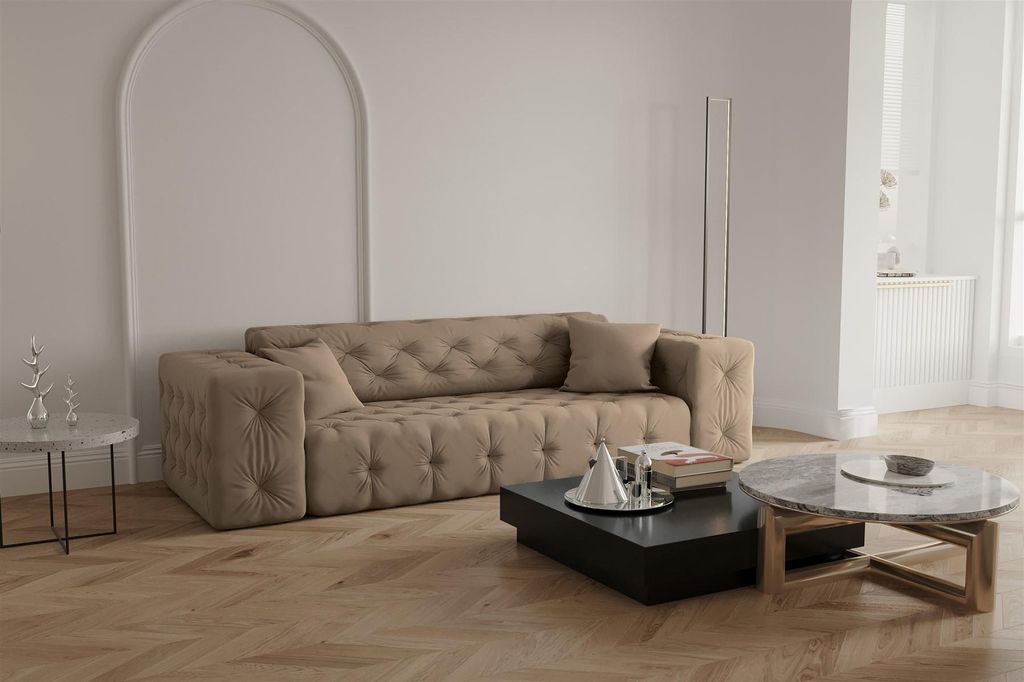 Sofa Designersofa CHANTAL 3-Sitzer in Stoff Opera Velvet Taupe