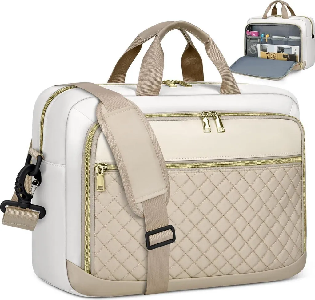 Sacoche ordinateur 17,3 pouces Femme Beige avec Compartiments Business