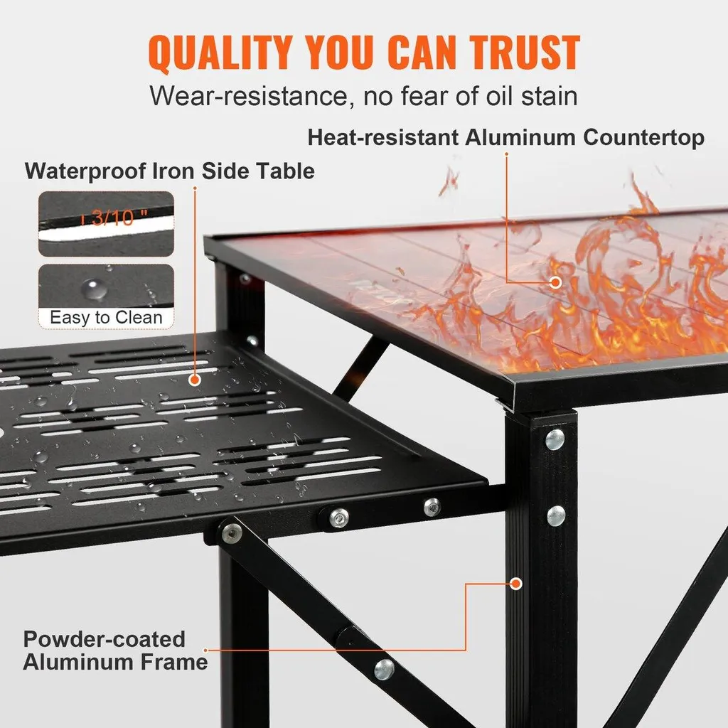 Table camping aluminium avec évier et 2 étagères de rangement intégrées - 3