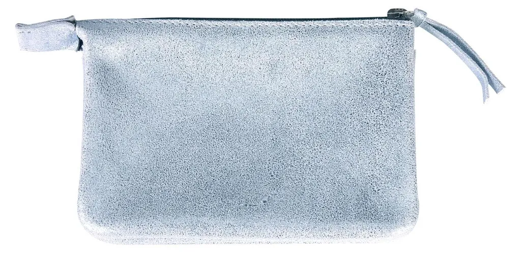 Étui cuir bleu ciel anti-perte avec ressort et 2 compartiments - Format 13x9 cm