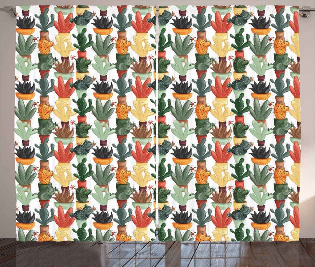 ABAKUHAUS Kaktus Rustikaler Vorhang, Mexikanischer Sukkulente, Wohnzimmer Universalband Gardinen mit Schlaufen und Haken, 280 x 175 cm, Mehrfarbig