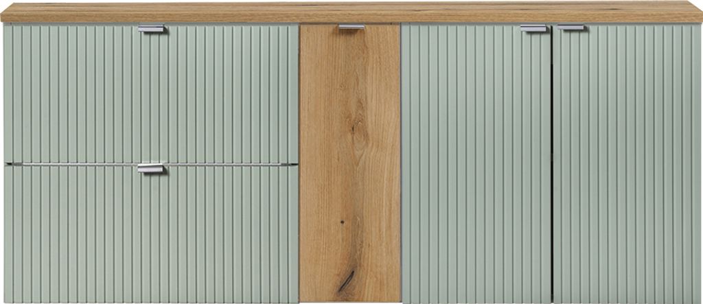 Doppel-Waschtischunterschrank 140cm, grün und Eiche, NEWPORT-56-GREEN
