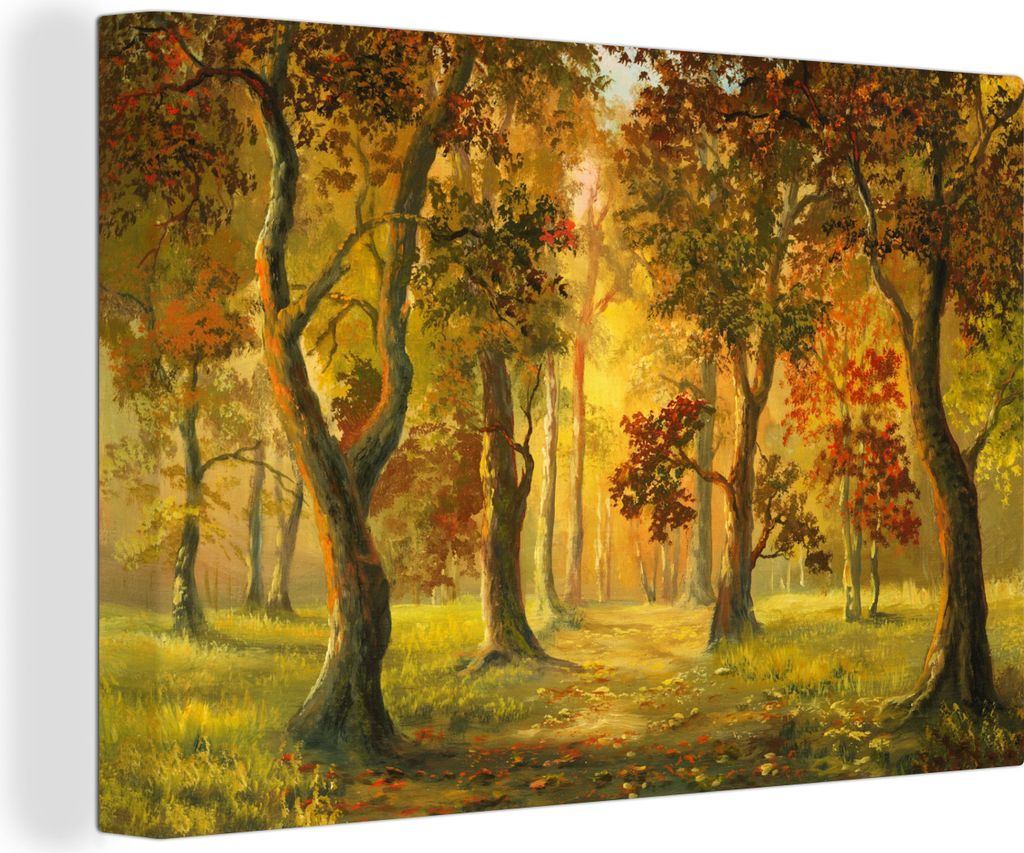 OneMillionCanvasses - Leinwandbilder - 150x100 cm, Eine Illustration eines Waldes in der Herbstsonne, Wandbilder Kunstdruck Wanddekoration