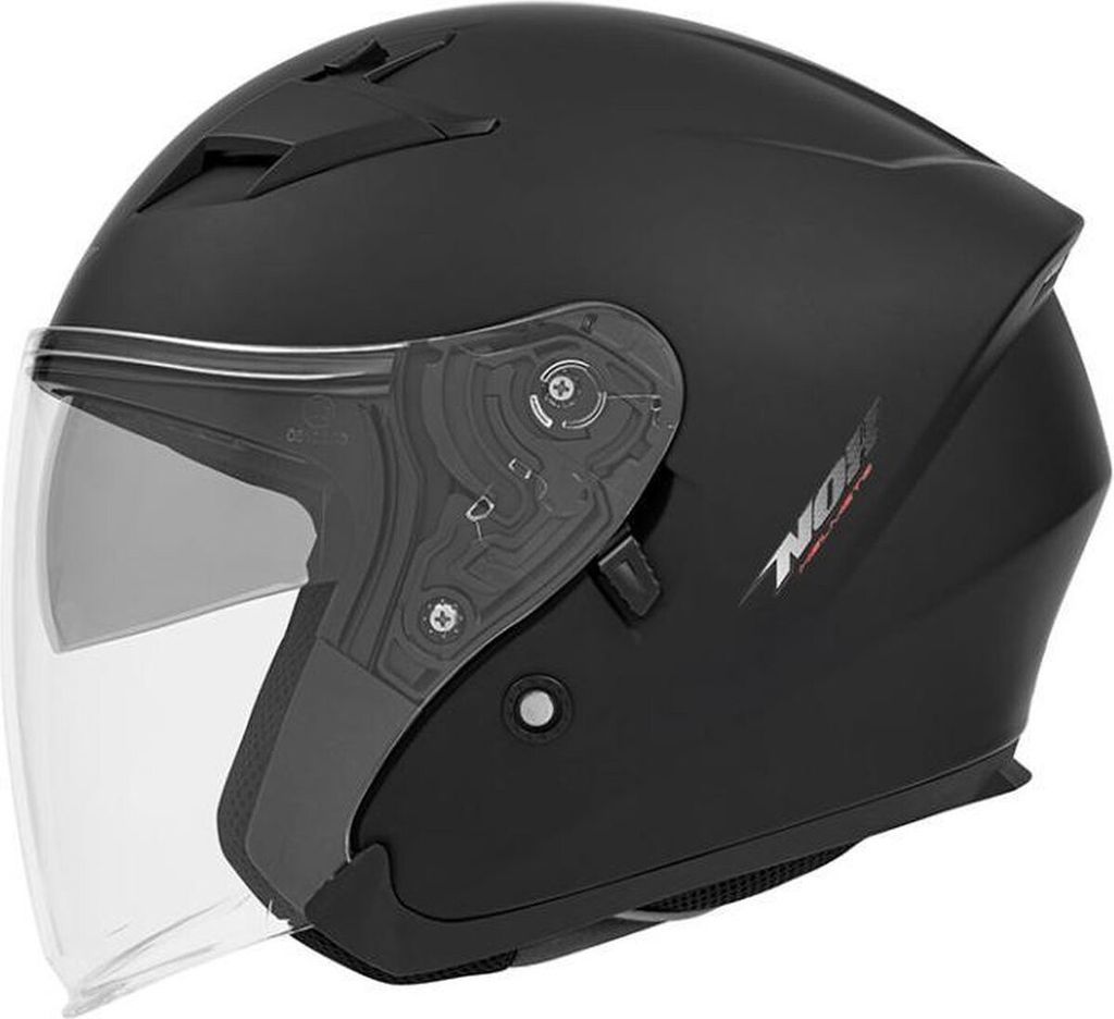 Jethelm mit integrierter Sonnenblende und langem, klarem Visier / Mattschwarz - Größe: L = 59 bis 60 cm Kopfumfang