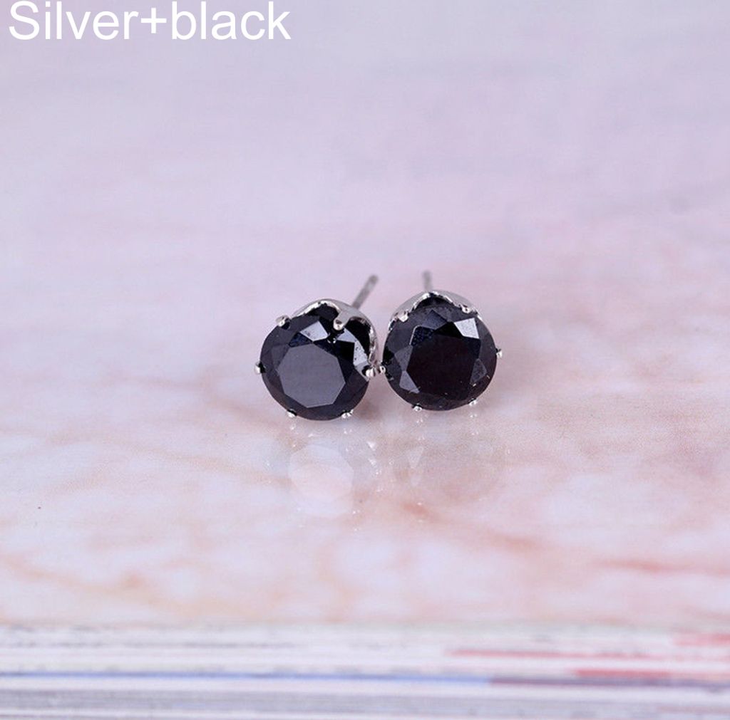 Damen-Ohrstecker, modisch, elegant, Zirkonia, CZ, Hochzeitsgeschenk-Silber+Schwarz