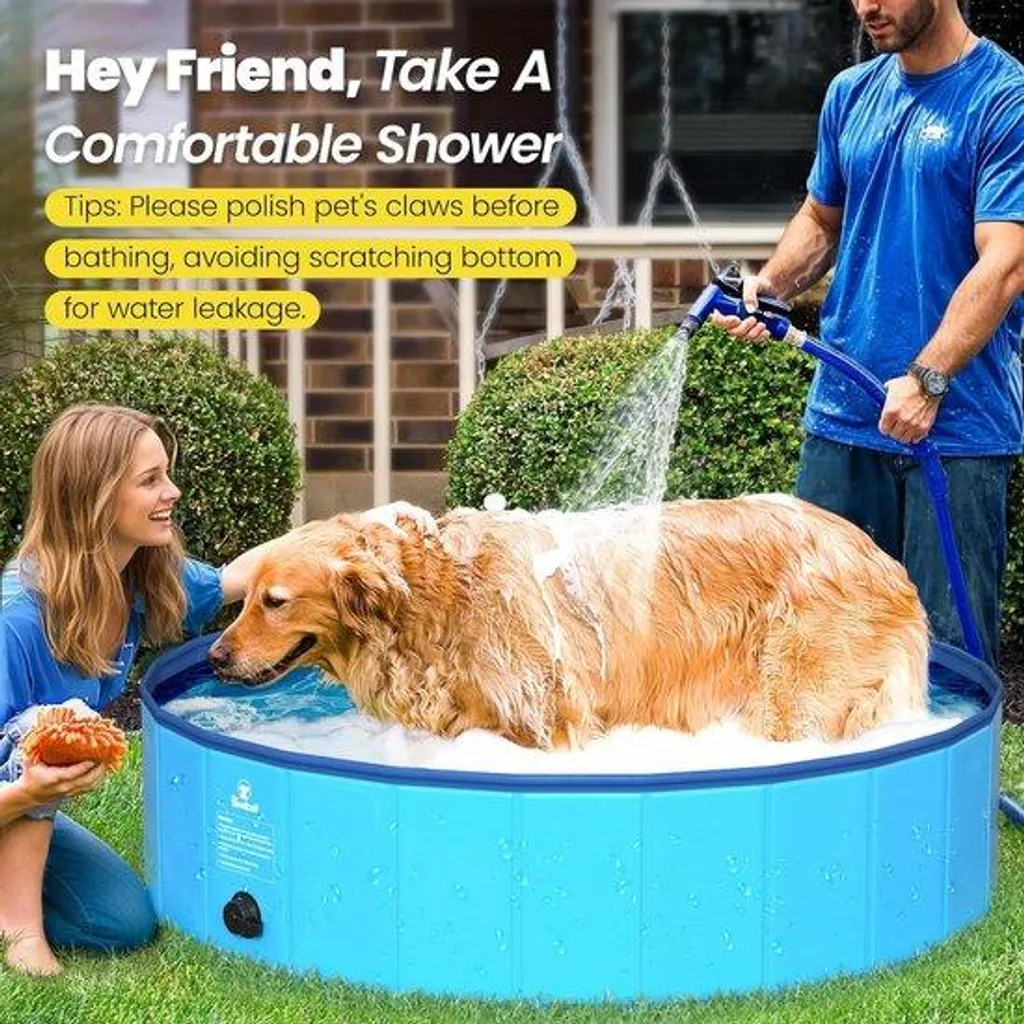 Piscine pliable 150 cm anti-crevaison pour rafraîchir chien et enfant