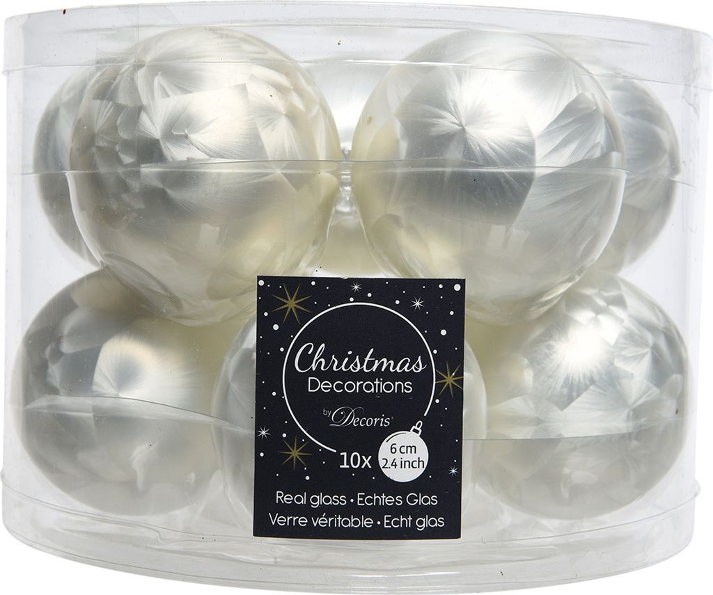 Christbaumkugeln Weiß Eislack Ø 6 cm aus Glas - 10er Set Produktbild 3