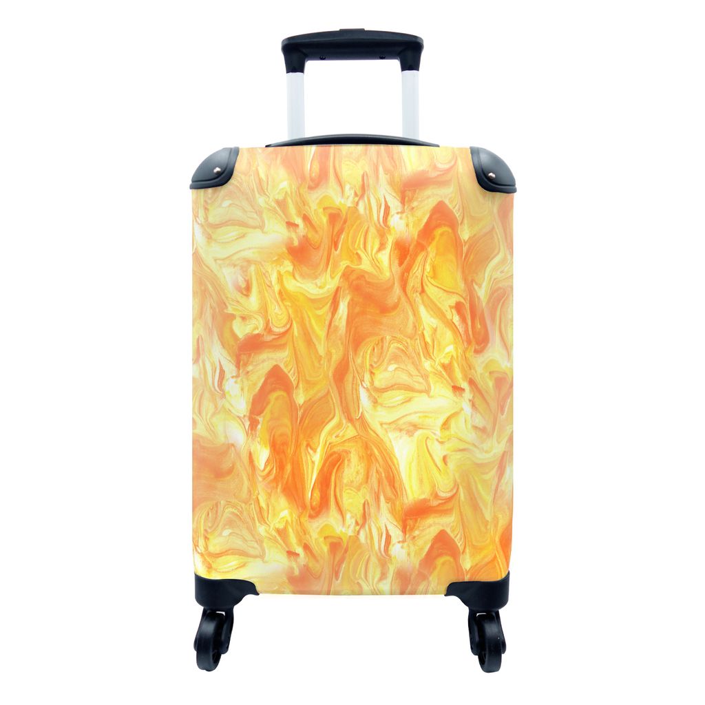 MuchoWow Koffer Handgepäck Trolley Rollkoffer Kleine Reisekoffer mit 4 Rollen - Marmor - Orange - Gelb - Design - Cabin Size < 55x40x23 cm & 55x...