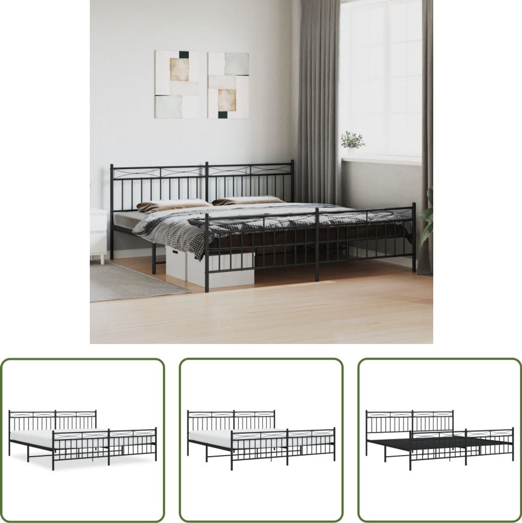 The Living Store Bettgestell mit Kopf- und Fußteil Metall Schwarz 193x203 cm