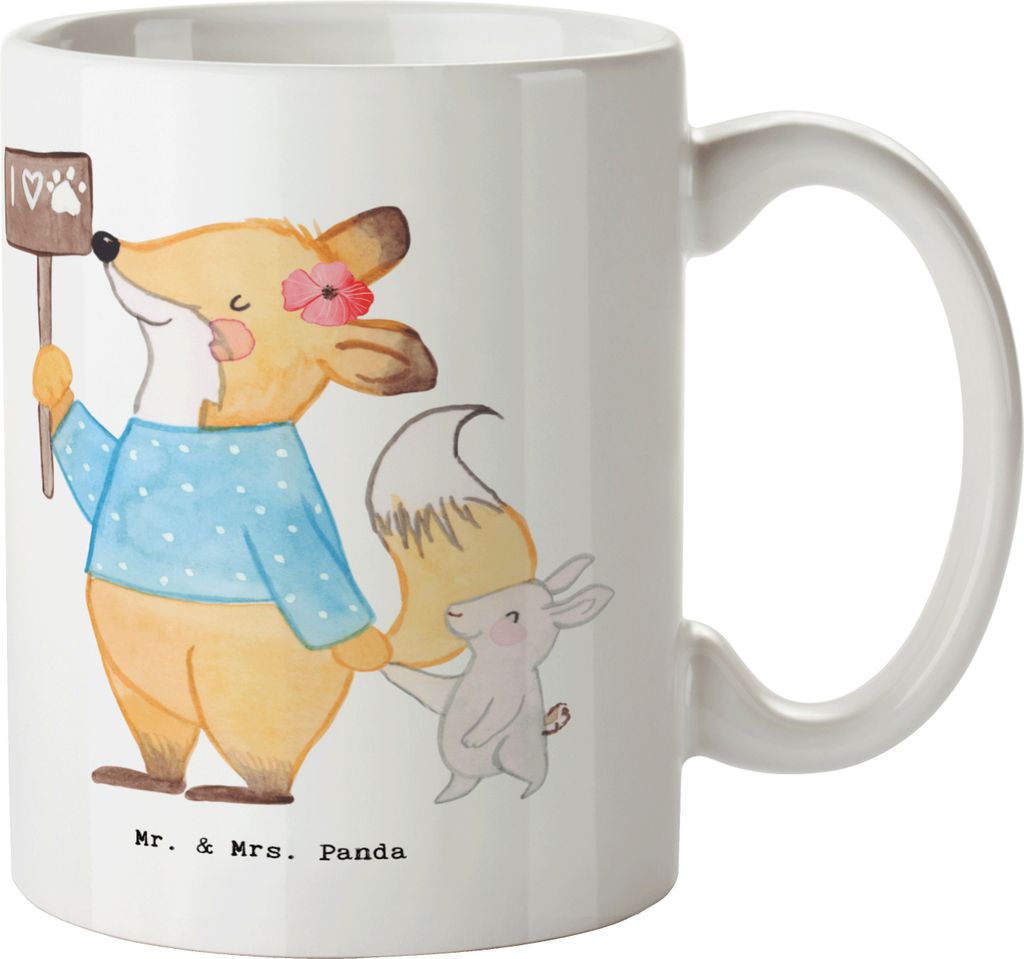 Mr. & Mrs. Panda Kaffeebecher Tierschützerin Herz - Weiß - Geschenk, Trinkbecher, Kaffeetasse, Becher, Tasse, Bedruckte