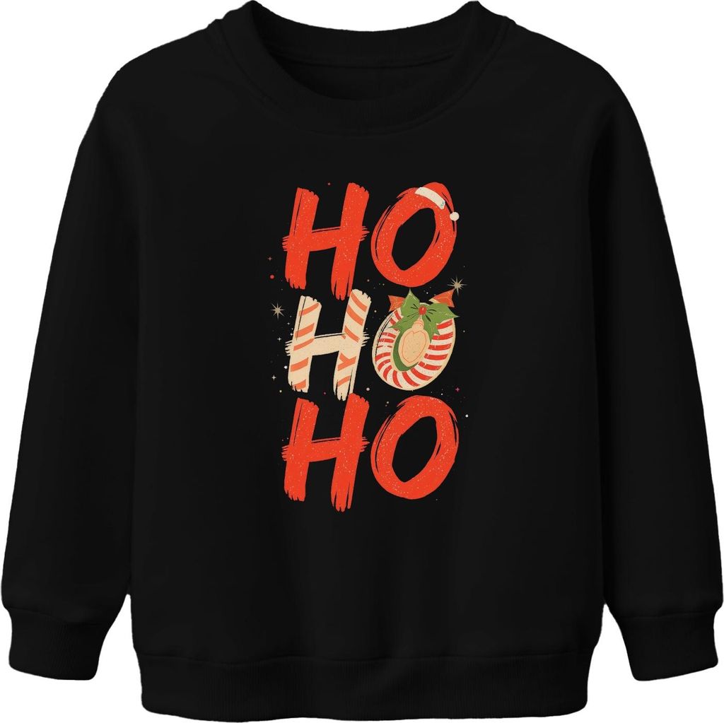 HO HO HO Weihnachten Weihnachtskugel Zuckerstange Retro festlich Uni Kinder Sweatshirt Pullover, Schwarz, 104