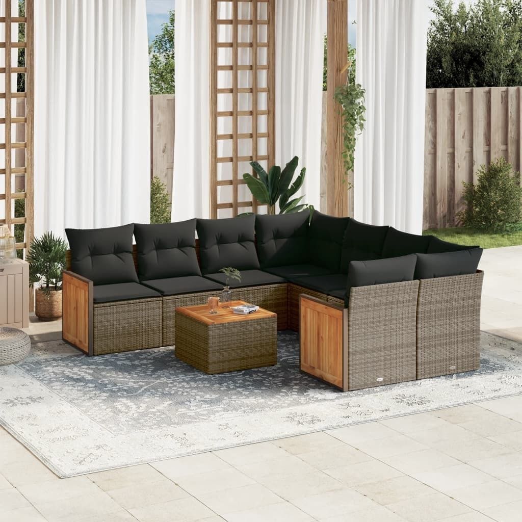Maison Exclusive - 9-tlg. Garten-Sofagarnitur mit Kissen Grau Poly Rattan