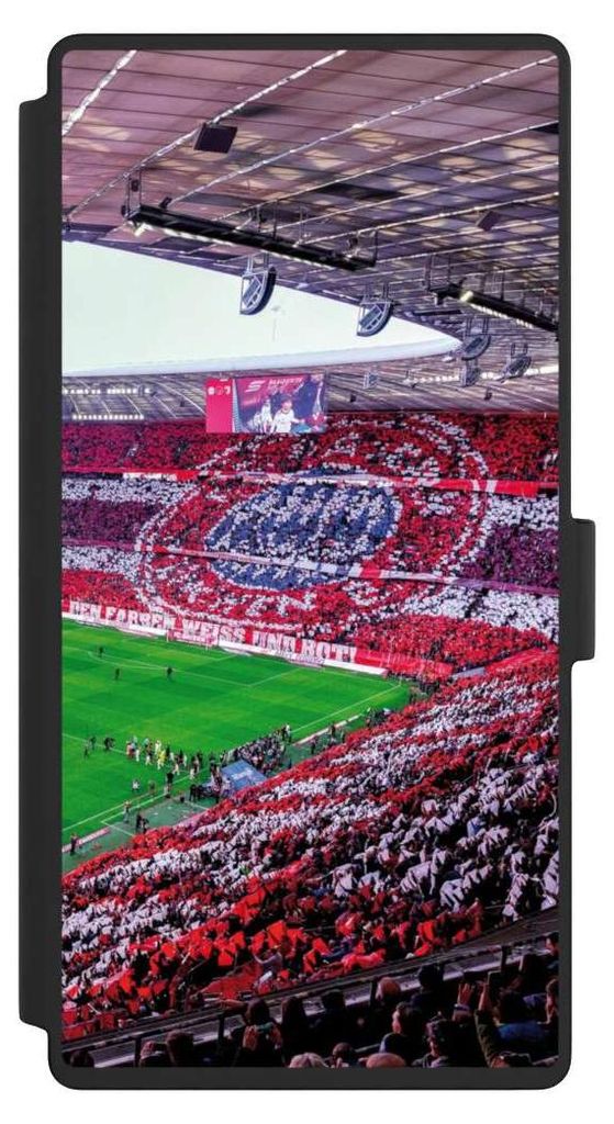 NIVOCASE Klapphülle für Samsung Galaxy S23 Ultra Handyhülle aus Kunst Leder NIVOflip schwarz FC Bayern München FCB Stadion