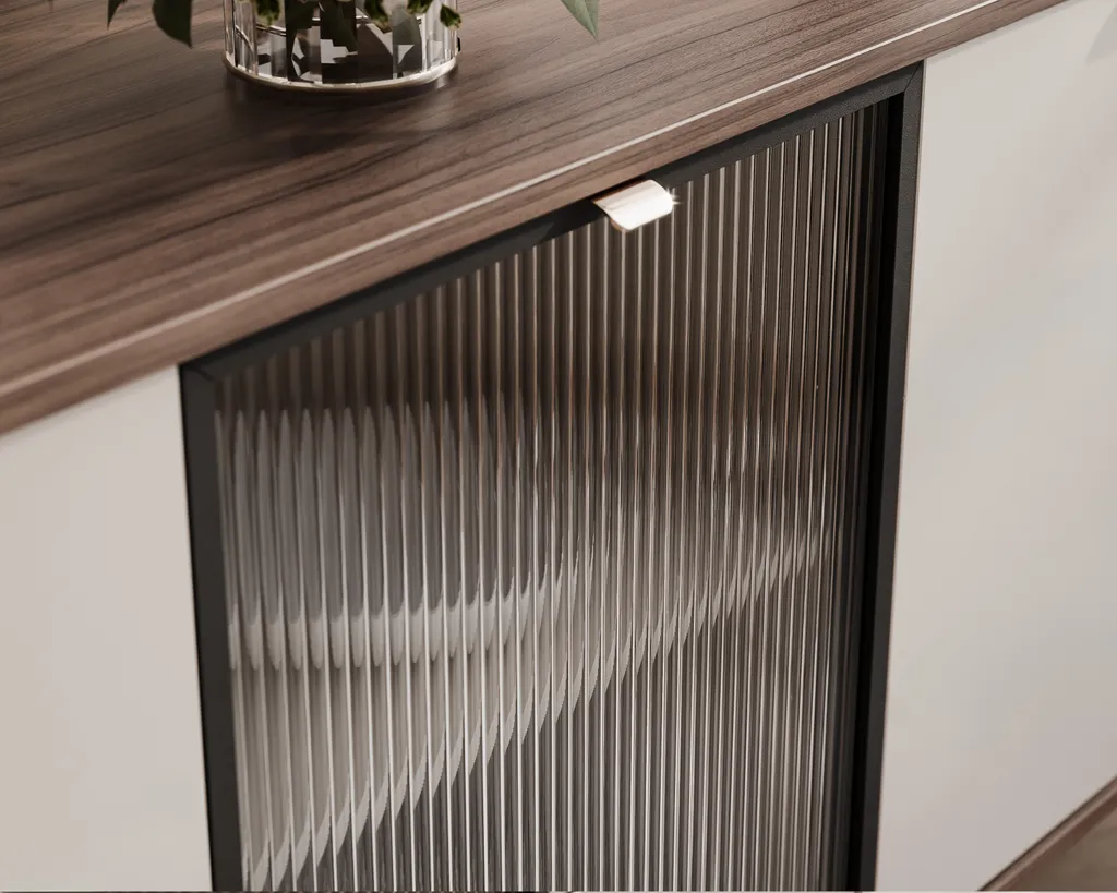 Meuble de rangement 160 cm NAVANI, bahut de salon chic effet strié