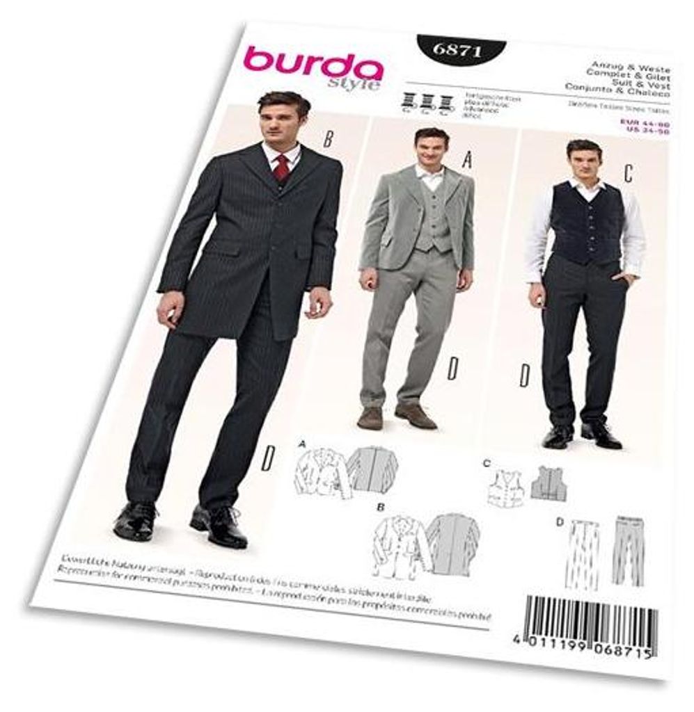 Strih Burda 6871 - Pánsky oblek - sako, vesta, nohavice s Obrázok produktu 