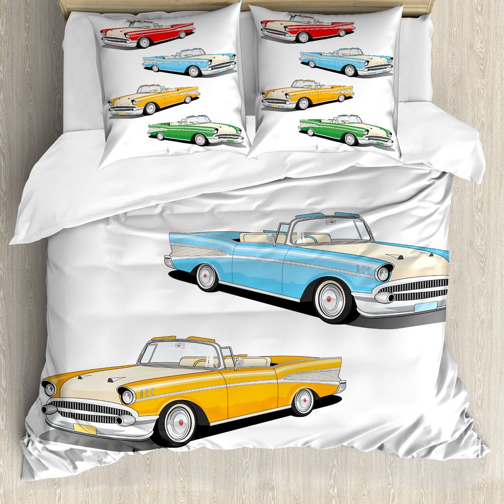 ABAKUHAUS Bunt Bettbezugs Set Für Doppelbetten, Roadster Old Vintage, Milbensicher Allergiker geeignet mit Kissenbezügen, Mehrfarbig