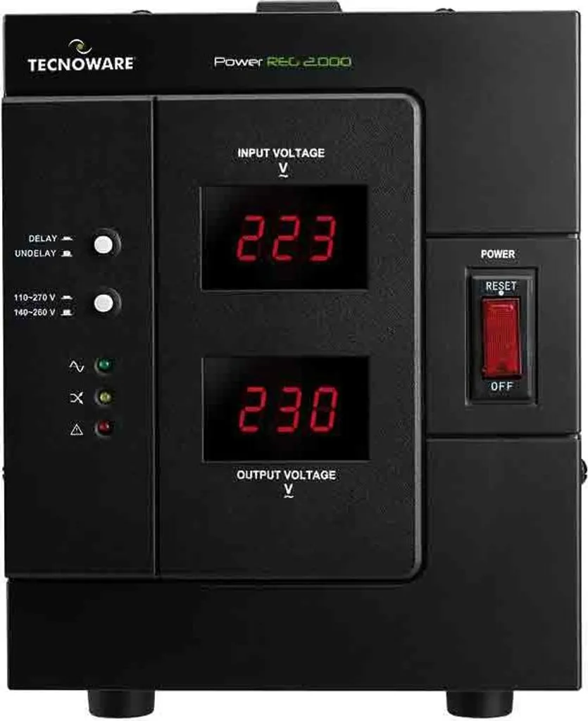 Régulateur Tecnoware Power Reg 2000VA avec 2 Sorties AC et Design Noir