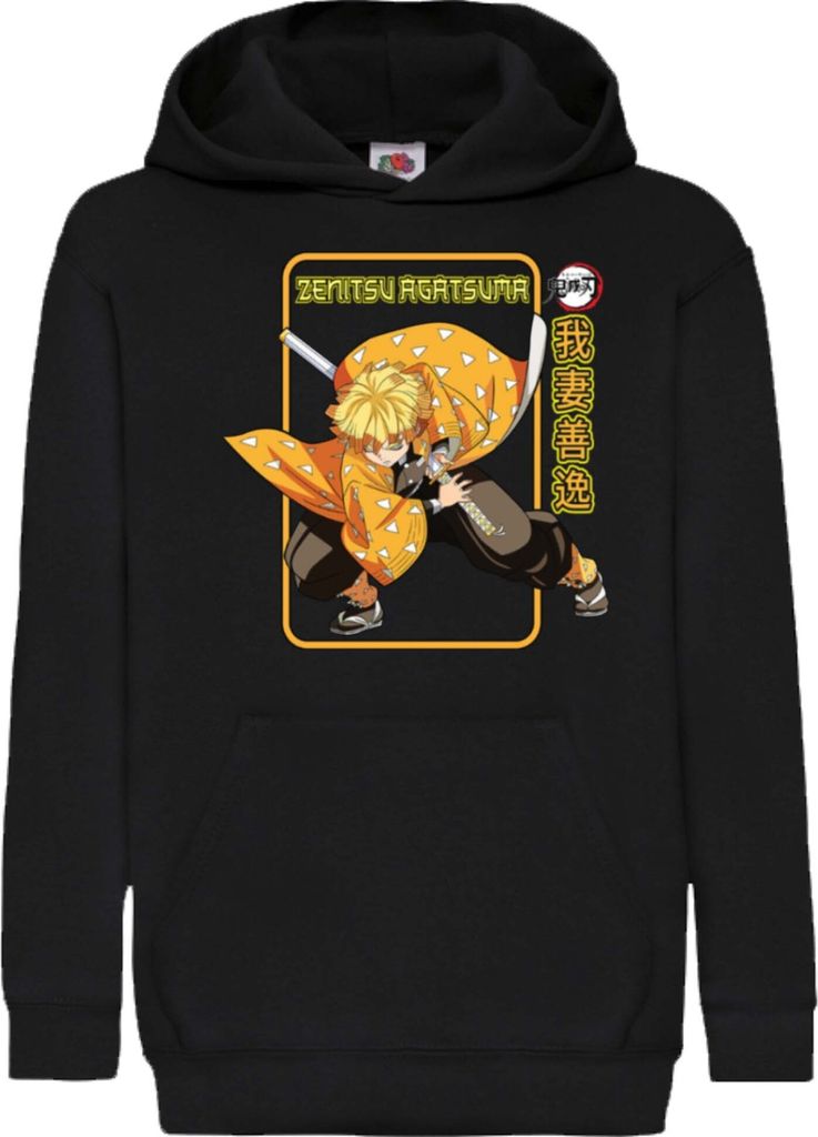 Kinder Kapuzenpullover Demon Anime Slayer Kimetsu No Yaiba Zenitsu Agatsuma Pose, 5-6 Jahr - 116 / Schwarz
