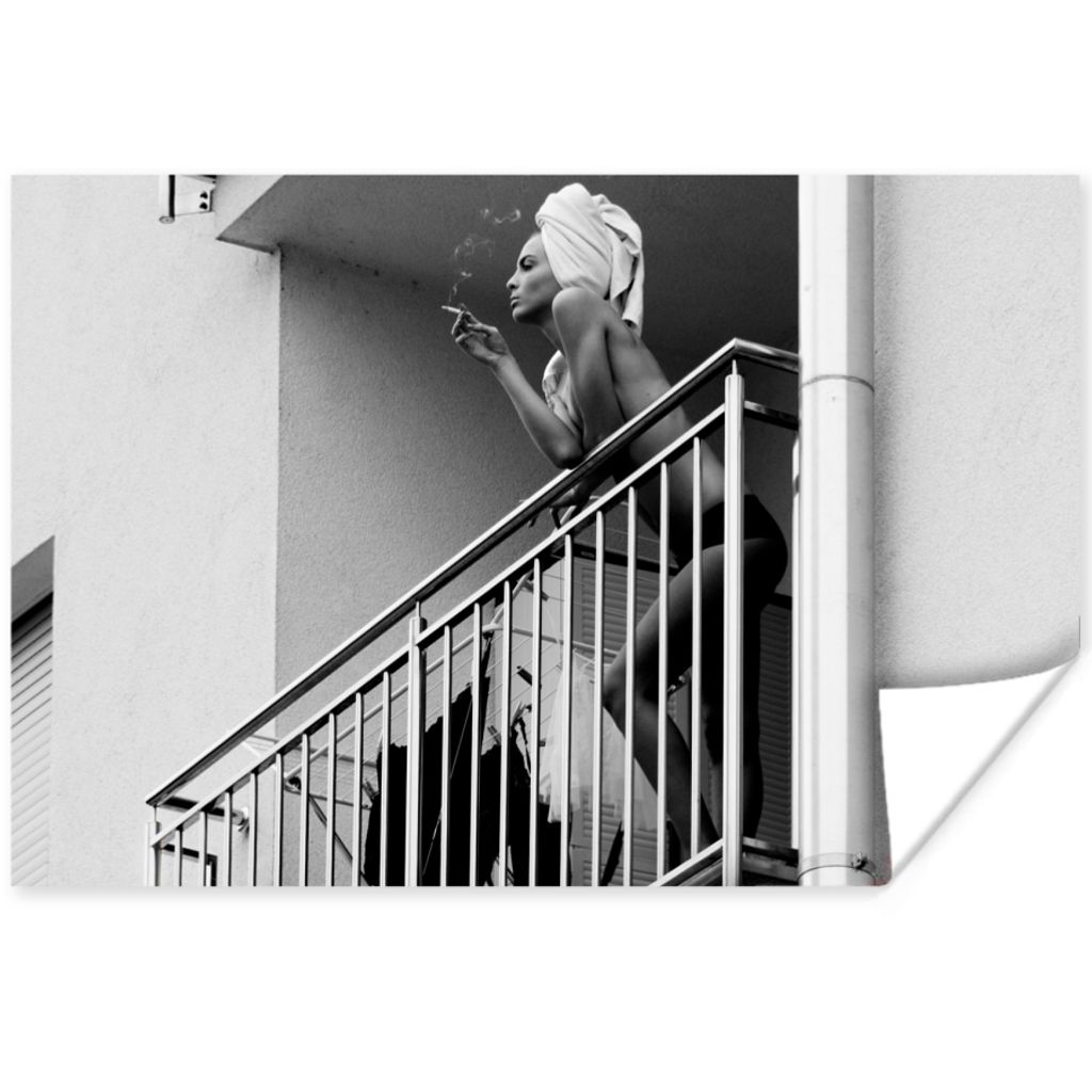 MuchoWow Poster Balkon - Zigaretten - Rauchen - Frau 90x60 cm - Schlafzimmer
