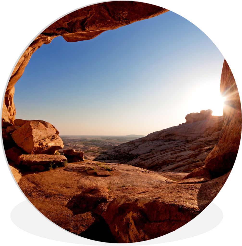 MuchoWow Rundes Wandbild - Runde Bilder Höhle - Wüste - Sonne - Landschaft Ø 60 cm Kreis Wanddekoration Kunststoff - Wandkreis - Wandschmuck -...