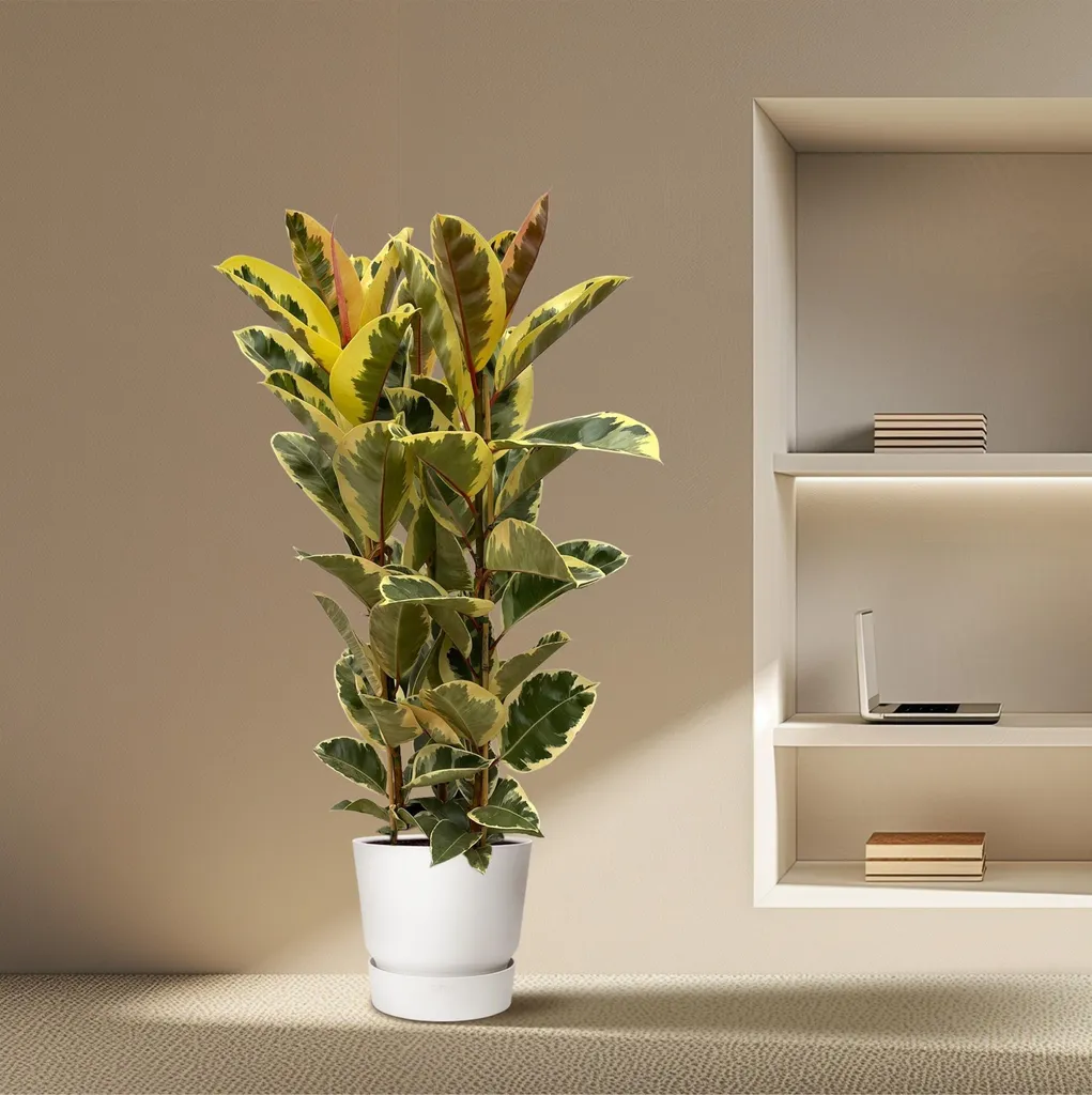 Ficus élastique panaché, grande plante d'intérieur décorative - 4