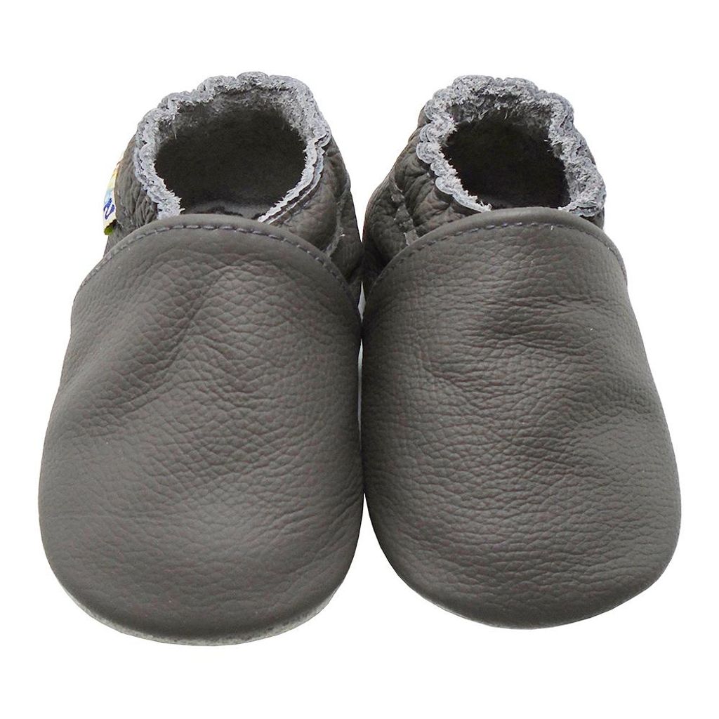 Weiche Yalion Baby Krabbelschuhe Lauflernschuhe Lederpuschen aus echtem Leder Einfarbig Dunkelgrau ( 6-12 M, EU 20-21 )